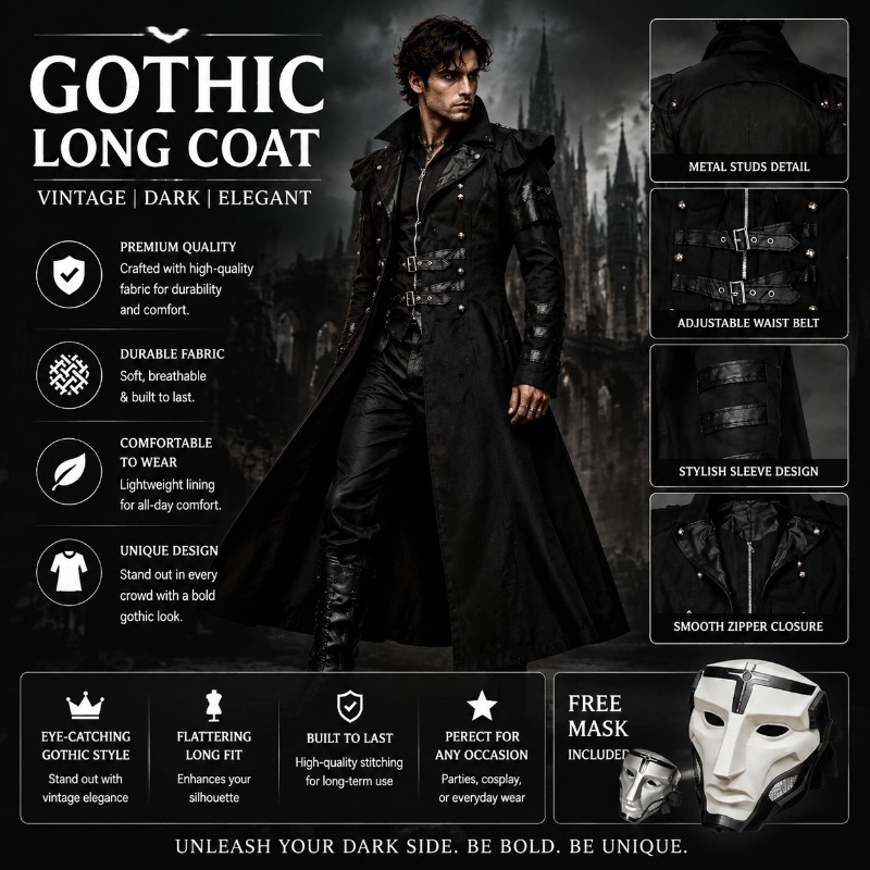 Trench Coat Men - Herren Gothic Steampunk Mantel – Langer