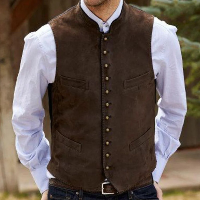 Formal Waistcoat Vest - Herrenweste aus kaffeefarbenem Wildleder und Samt