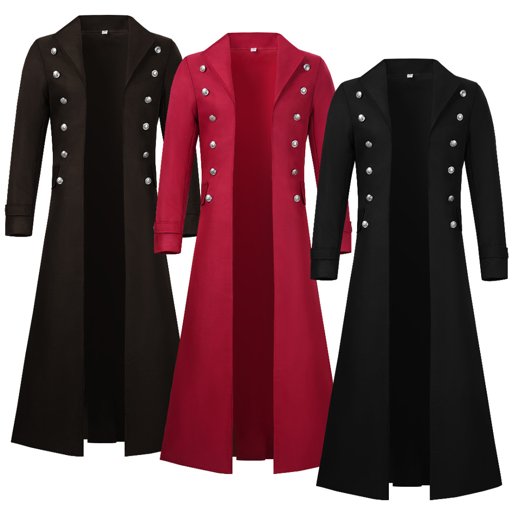 Trench Coat Men - S-2XL Übergröße Herren Gothic Trenchcoat Mittelalterlicher