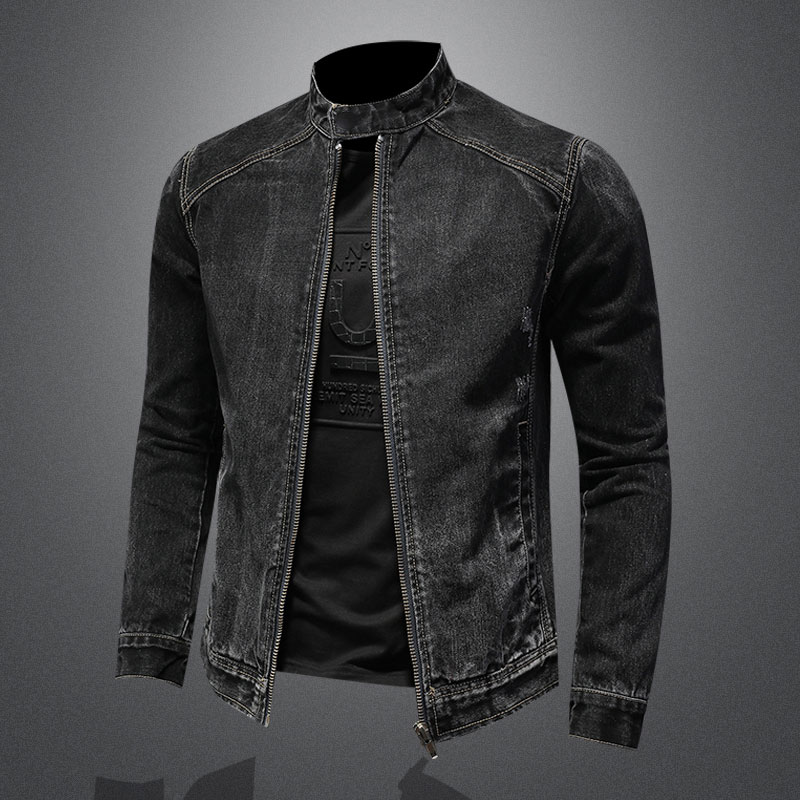 Mens Fashion Bomber Jacket - Herren Vintage Stehkragen Pilot Mantel Denim