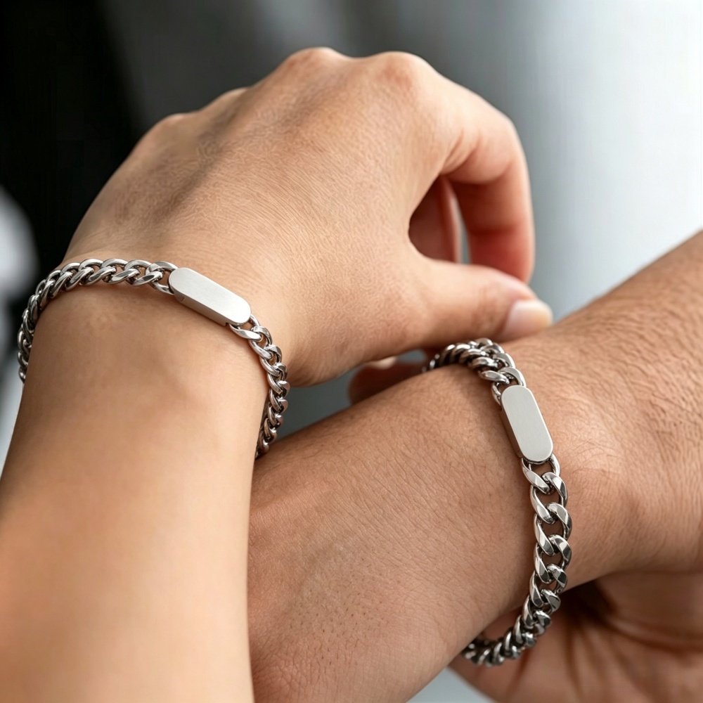 Men'S Fashion Gold Chain - Gravierte Namens-Paararmbänder aus Edelstahl, vergoldet, dicke