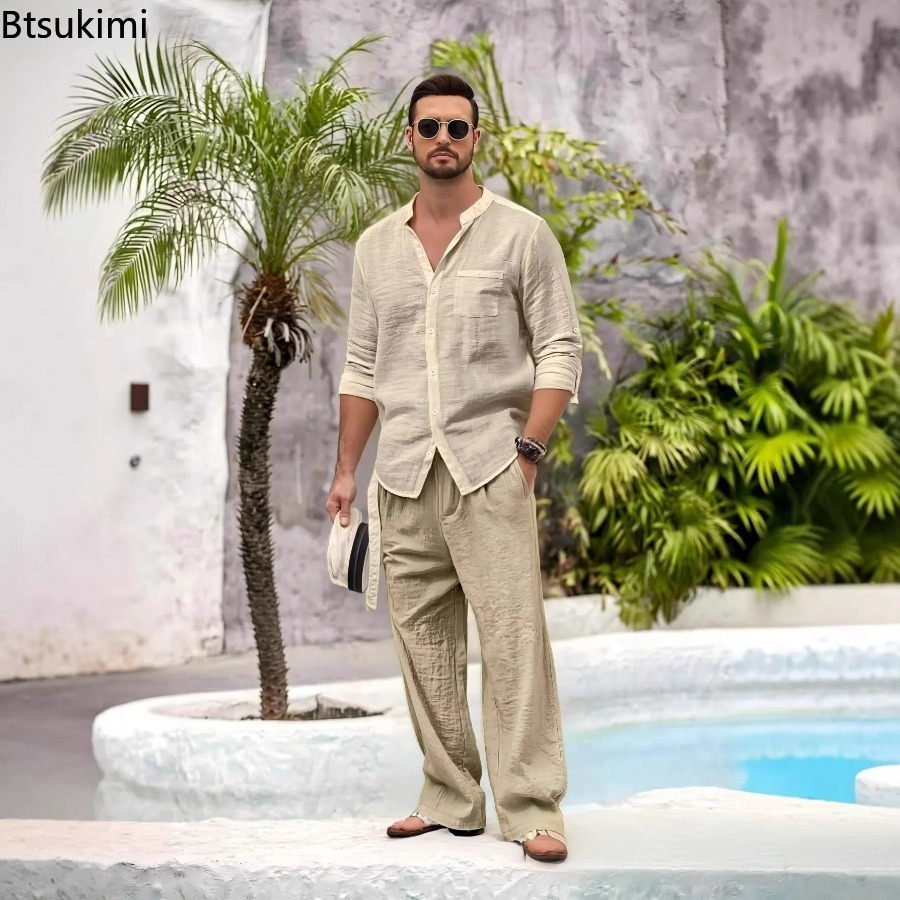 Linen Shirt Summer - Neues Herren-Freizeitset aus Baumwolle und Leinen,