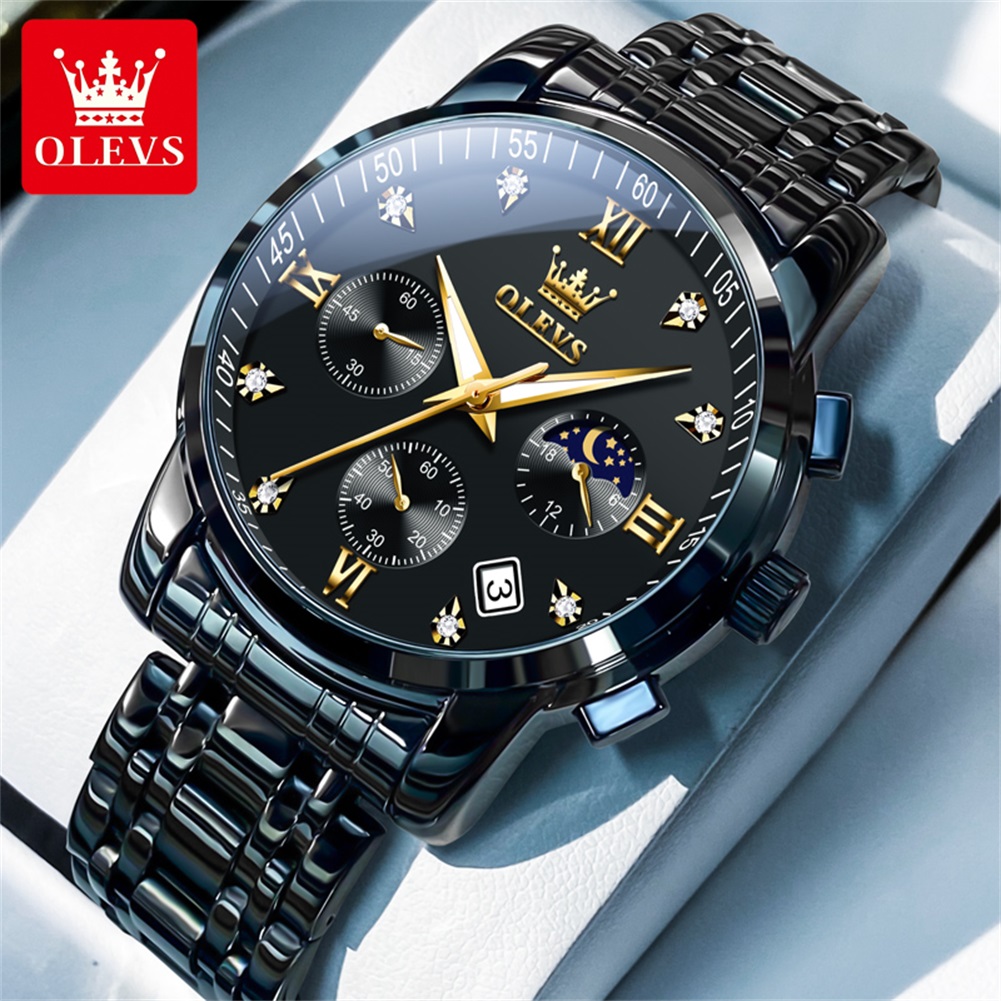 Men'S Fashion Luxury Brands - OLEVS Beliebte Herrenuhren aus Edelstahl, schwarz,