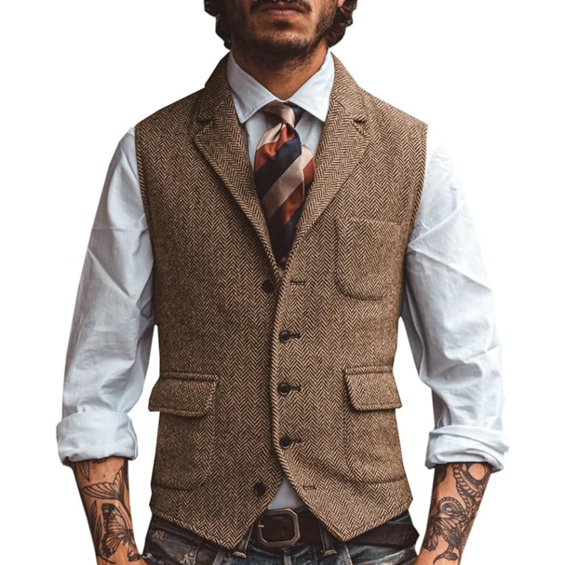 Formal Waistcoat Vest - Neue Herrenweste mit V-Ausschnitt und Revers,
