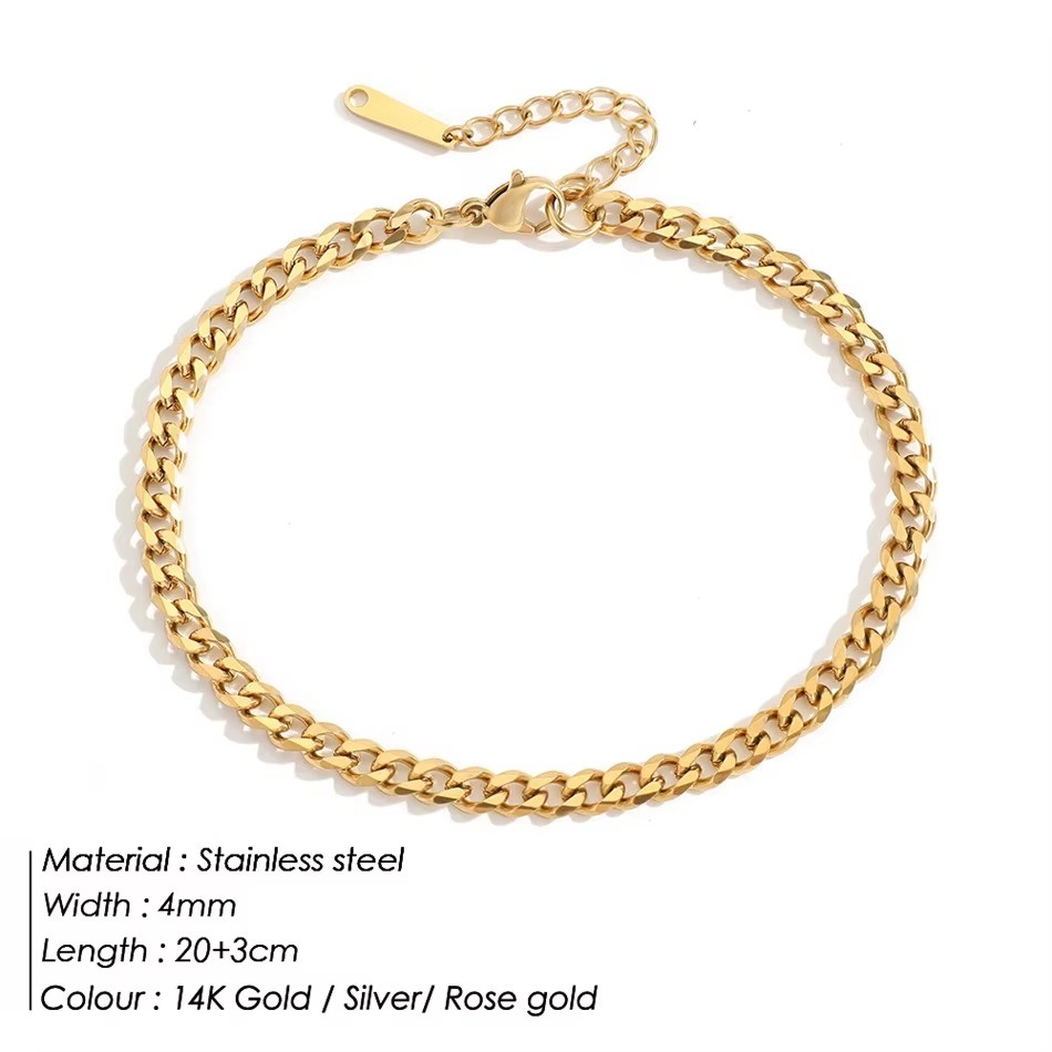 4MM Edelstahl Einfache Kubanis – Men'S Fashion Gold Chain Bewertung und Preis